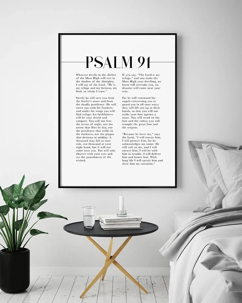 Psalm 91 Scripture Wall Art Canvas - Bible Verse Poster Print for Christian Home Decor