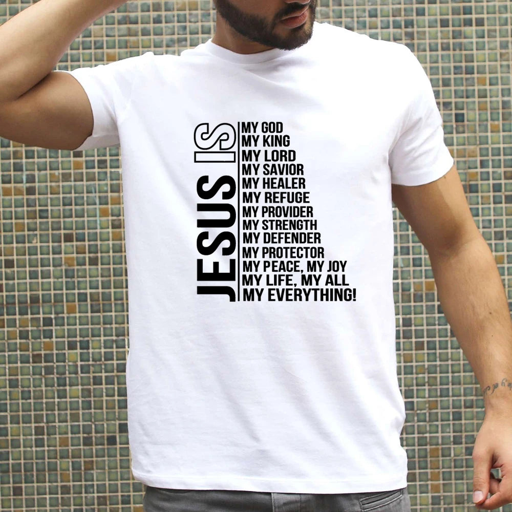 Jesus Is My God King Everything Men's T-Shirt | Christian Streetwear Short Sleeve Casual Tee | Faithful Fashion Tops for Men