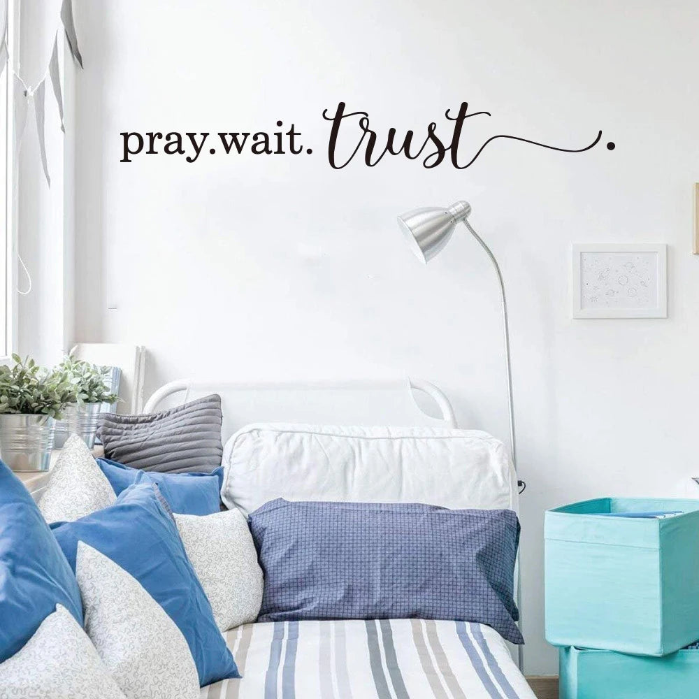 Pray Wait Trust - Christian Wall Stickers | Inspirational Bible Verse Decals for Bedroom & Living Room Decor | Jesus Faith Quotes Vinyl Decor