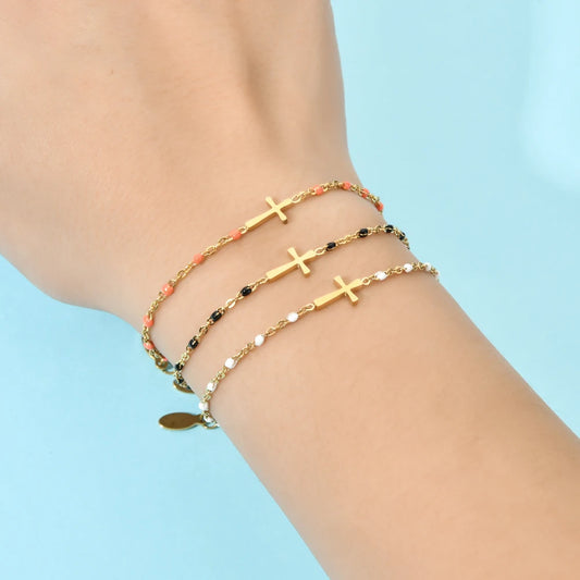 Thin Style Fashion Chain Jesus Christian Stainless Steel Bracelet: Women's Gold Color Charm Cross Bracelet, Girls' Jewelry