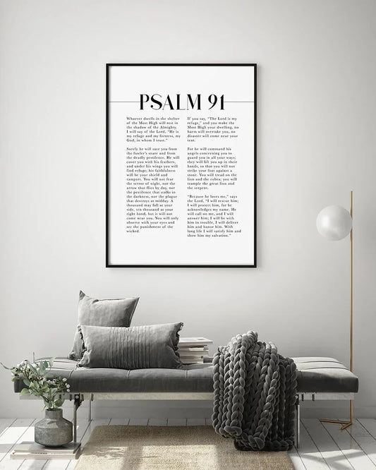 Psalm 91 Scripture Wall Art Canvas - Bible Verse Poster Print for Christian Home Decor