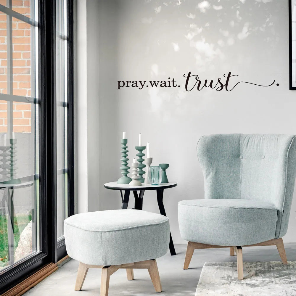 Pray Wait Trust - Christian Wall Stickers | Inspirational Bible Verse Decals for Bedroom & Living Room Decor | Jesus Faith Quotes Vinyl Decor