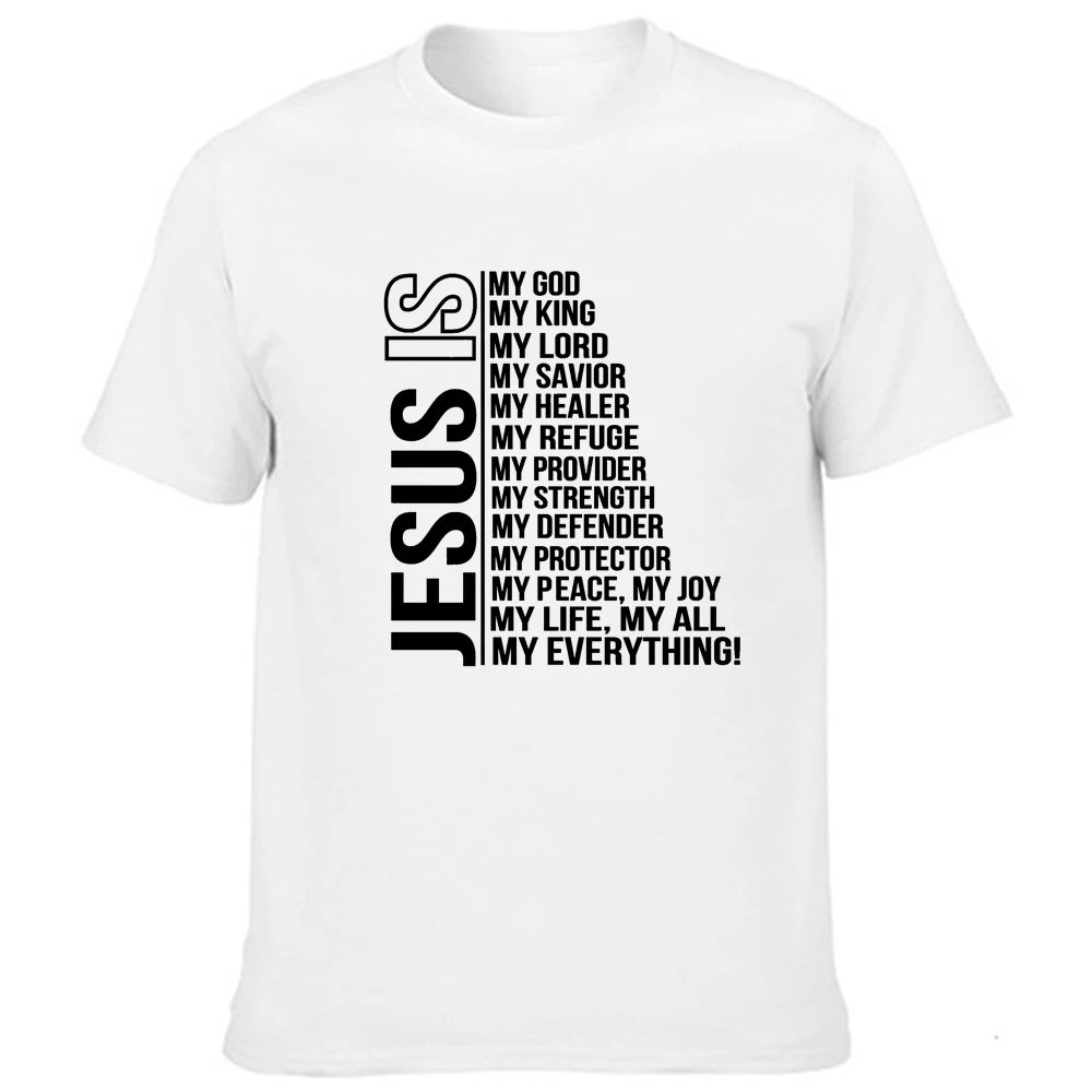 Jesus Is My God King Everything Men's T-Shirt | Christian Streetwear Short Sleeve Casual Tee | Faithful Fashion Tops for Men