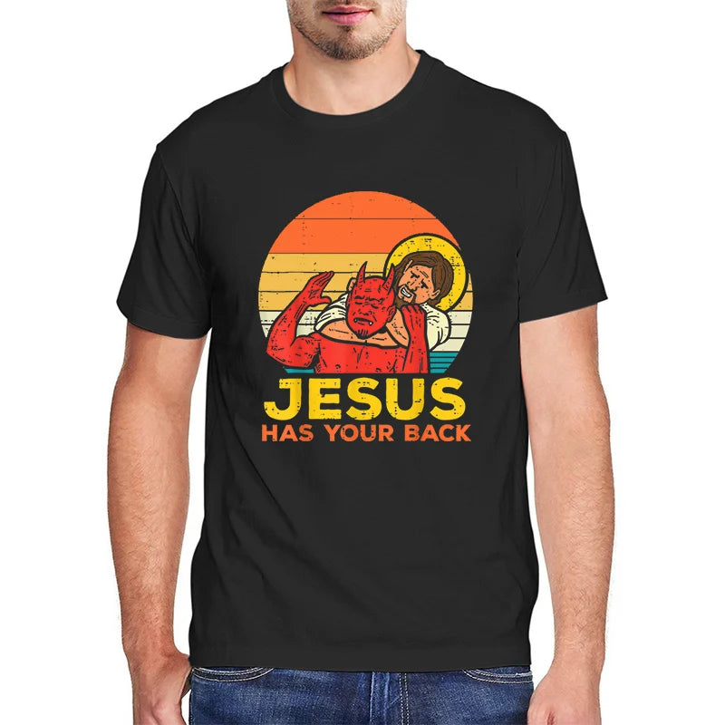 Jesus Has Your Back - Men's Vintage Jiu Jitsu T-Shirts | Christian Oversized Short Sleeve Tops | Kawaii Ropa Hombre Clothing