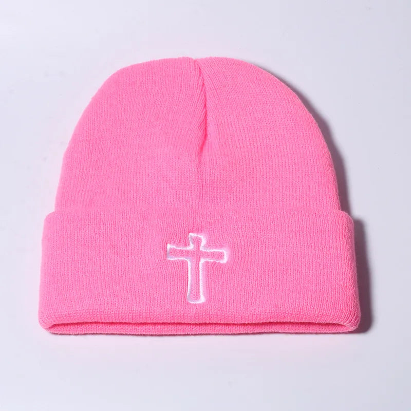 New Classic Jesus Cross Beanie - Warm Knitted Bonnet Cap for Women & Men | Christian Faith Skullies & Winter Hats