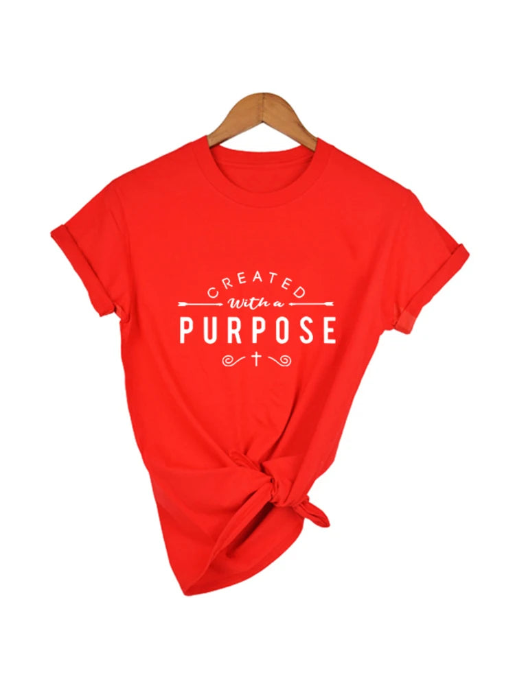 Created with a Purpose Cross T-Shirts | Casual Women’s Christian Faith Tee | Tumblr Grunge Short Sleeve Tops | Drop Shipping Available