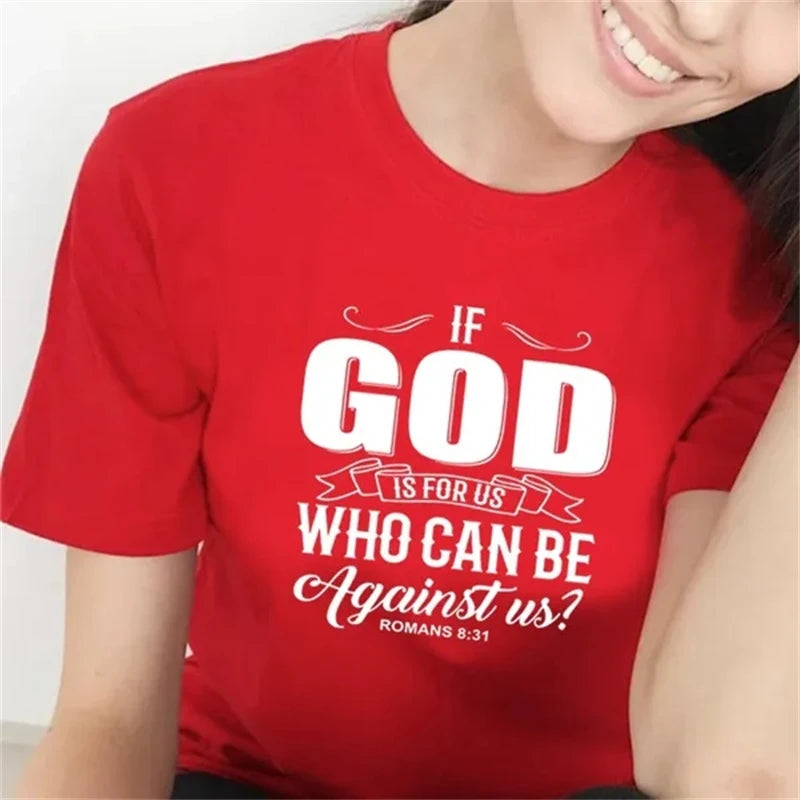 If God Is For Us - Letter Printed T-Shirt | Fashionable Jesus Faith Graphic Tee for Men & Women | Casual Religious Short Sleeve Tops