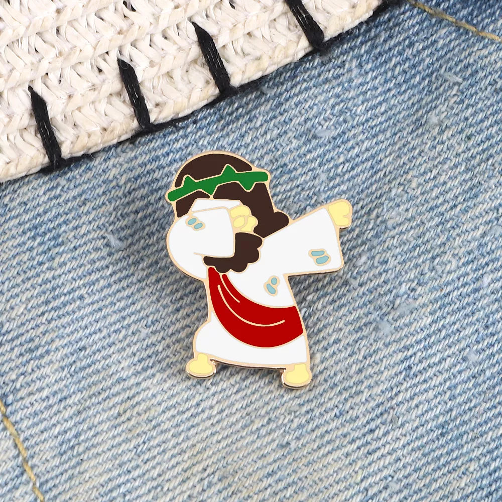 Jesus Messiah Cartoon Character Lapel Pins: Enamel Brooches, Christian Faith Icon Badge for Clothes, Bags, and Jewelry - Perfect Gift for Friends