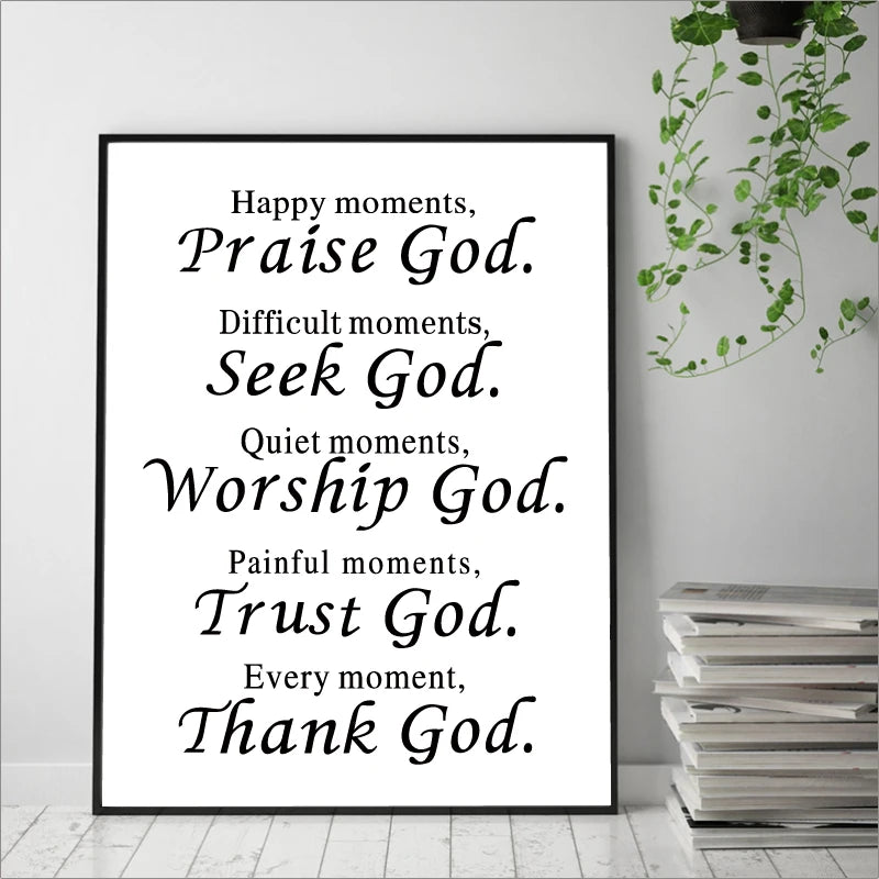 Every Moment Thank God - Bible Verse Canvas Wall Art | Christian Religious Posters & Prints | Inspirational Home Decor for Living Room