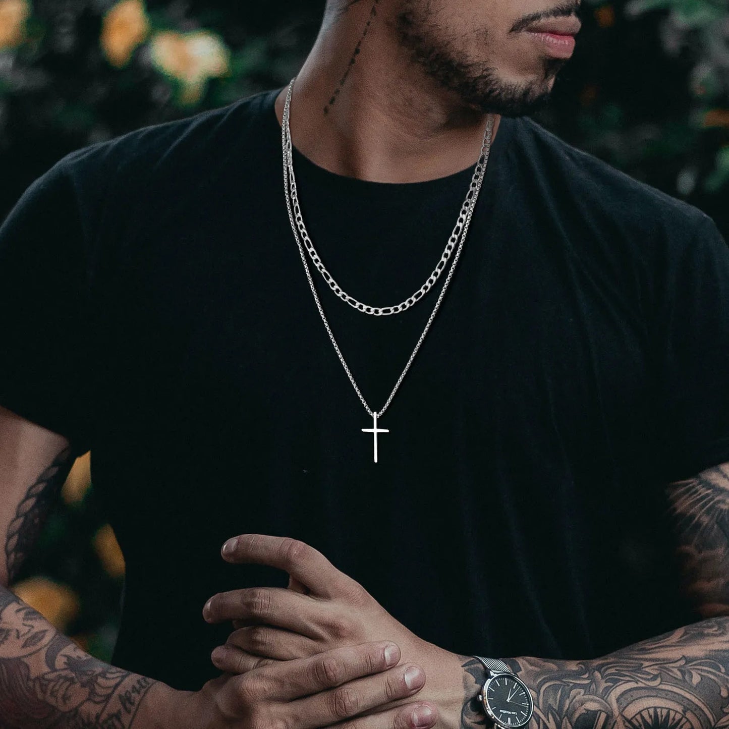 Men's Cross Pendant Necklace | Rope Box Chain, Simple Prayer Jesus Collar - Express Your Faith in Style!